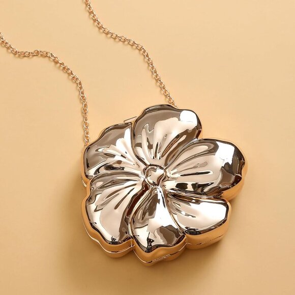 Brand New Sparkly Acrylic Clutch 6.7inch Flower Gold Elegant Evening Bag for Par - Picture 6 of 6